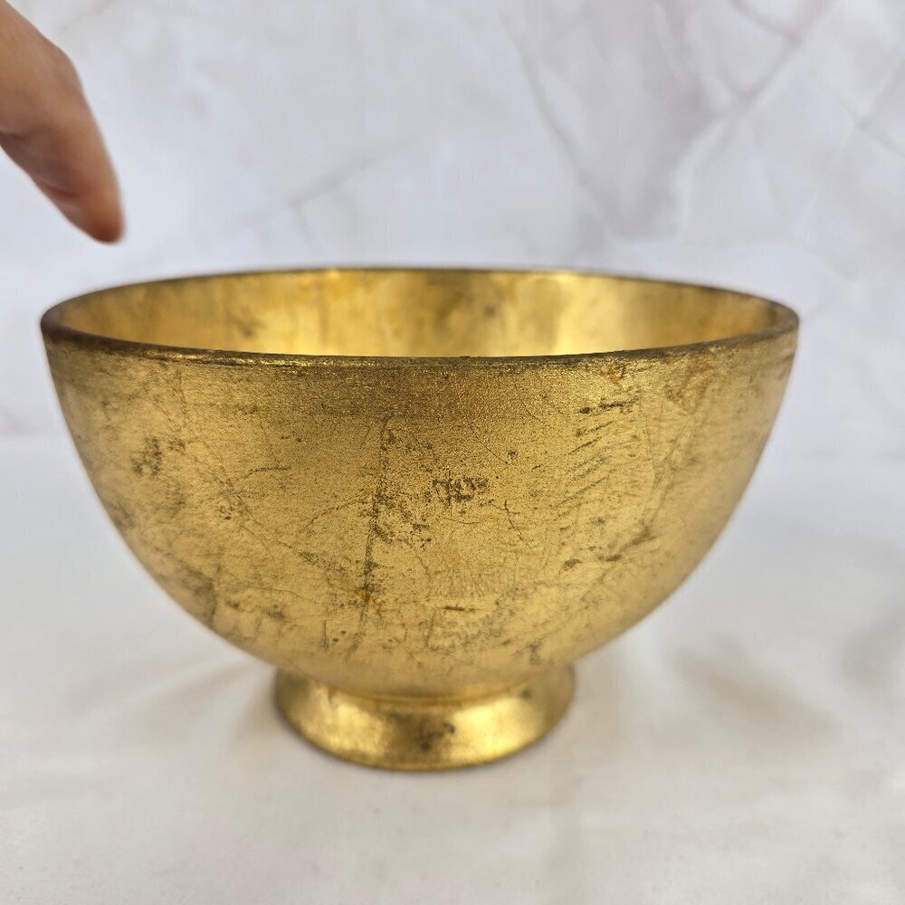 Ellec BRL Handmade Pottery Bowl Distressed Gold Glaze Made in Italy Vintage - Picture 3 of 10